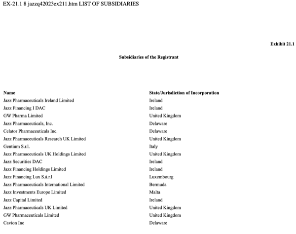 One Example Exhibit 21